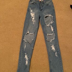 high wasted ripped jeans